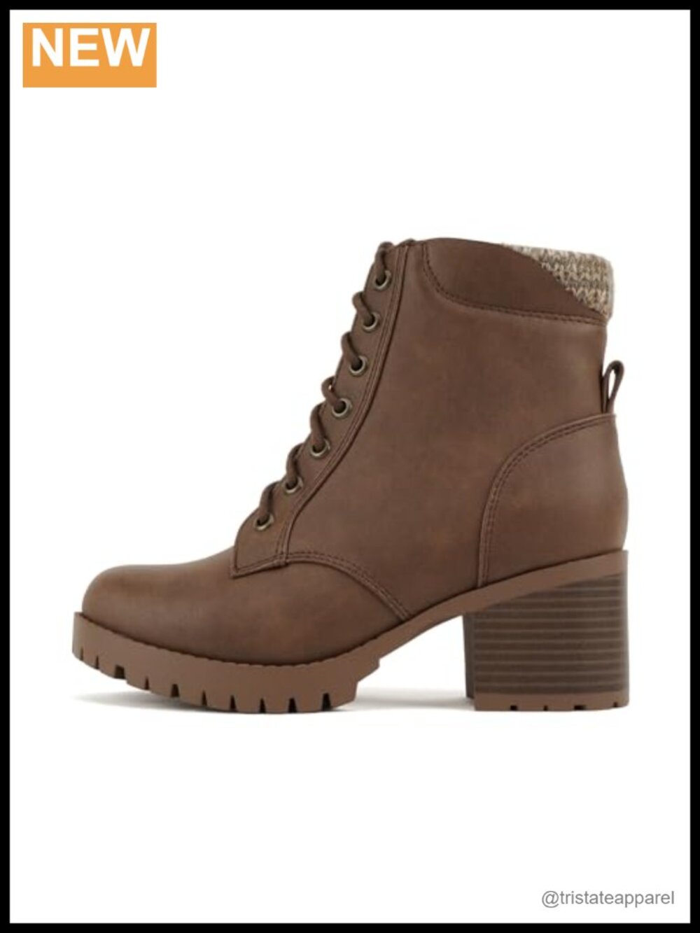Soda Single Lug Sole Chunky Heel Combat Ankle Boot Lace Up Side Zipper